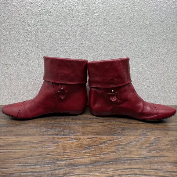 Costume National Deep Red Italian Leather Cuff Ankle Slip On Boots 37.5 US 7 - Picture 7 of 10